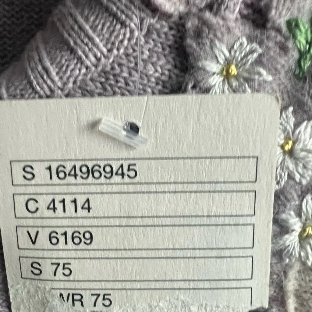 Anthropologie Field Flower Light Purple Embroidered Cardigan, New with Tags Size M - Image 6