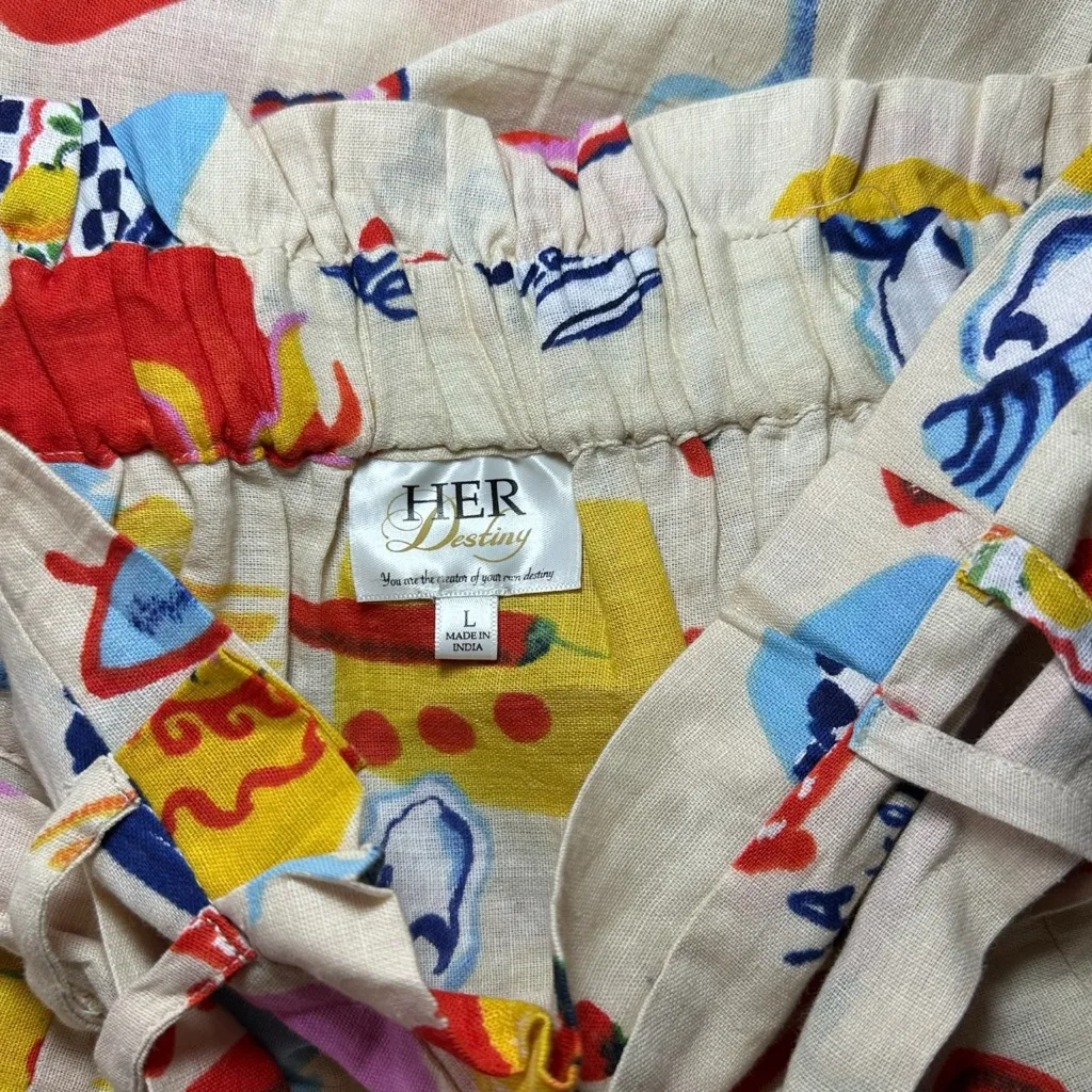 Her Destiny Dolce Vita Print Skirt Linen Blend Italy Inspired NWT LARGE Red - Image 4