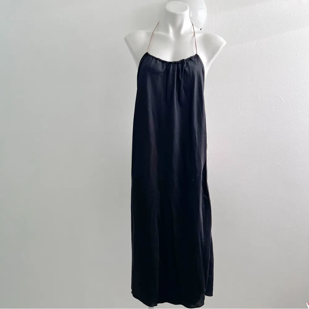 Weekend Stories halter SILK SATIN dress Midi Black XXSMALL cowl back $278 NEW Size XXS - Image 10