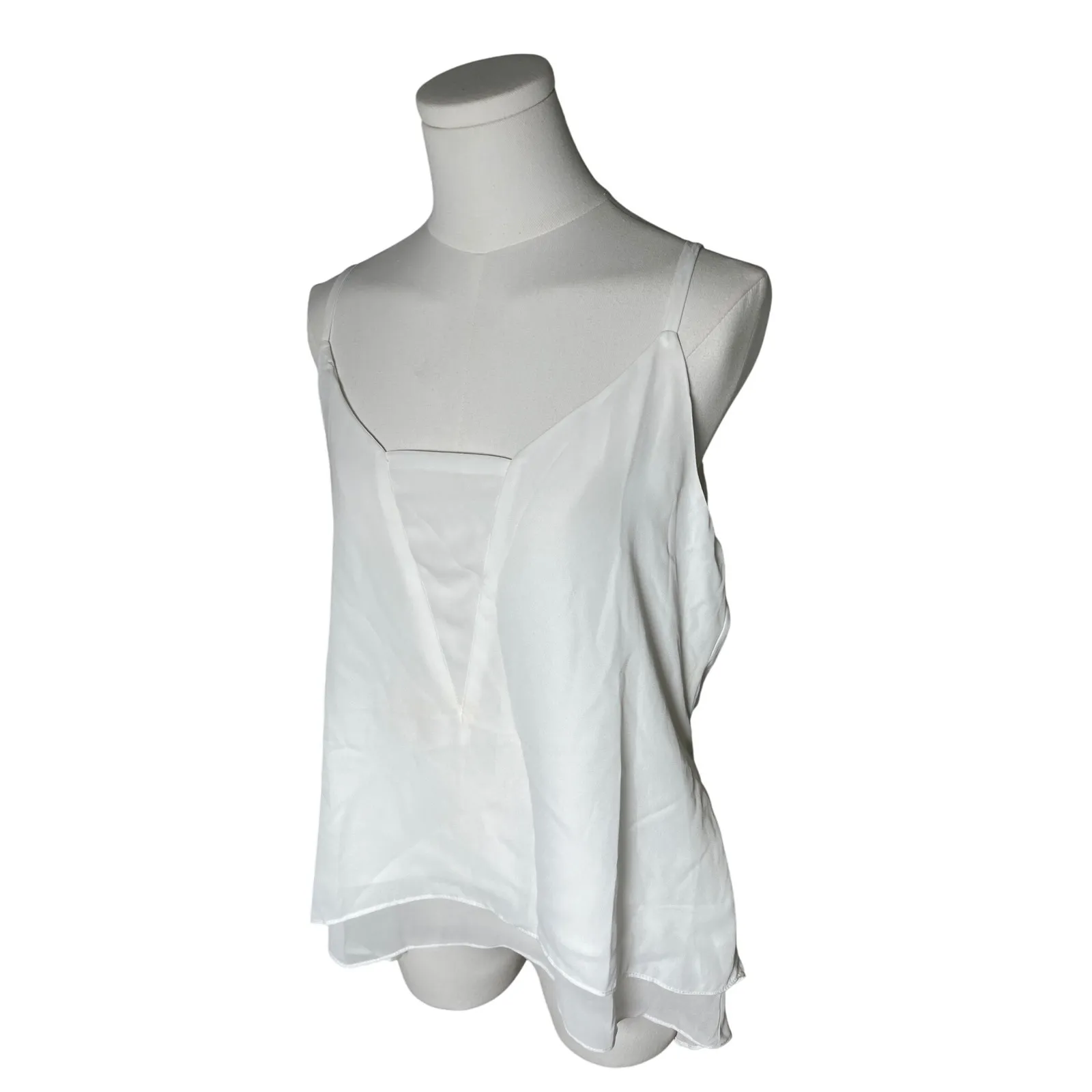 Philosophy White Camisole‎ Tank Top M V Neck Sheer Inset Lined Blouse Size M - Image 2