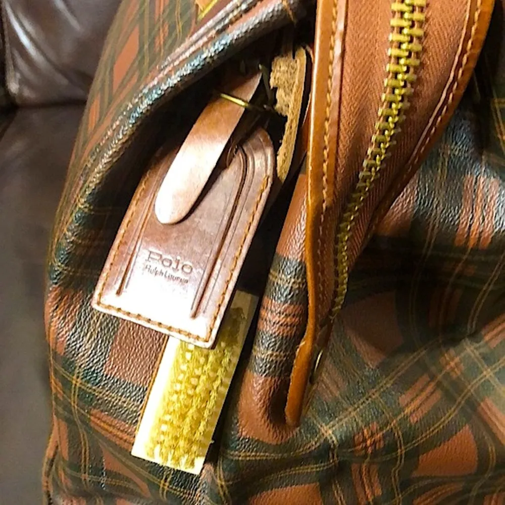 RALPH LAUREN Tartan Green Brown Plaid Doctor's Boston Weekend Travel Bag Vintage - Image 14