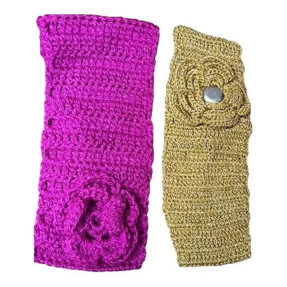 HANDMADE CROCHET KNITTED HEADBANDS SET OF 4 GREEN PURPLE‎ RED WHITE FLORAL - Image 3