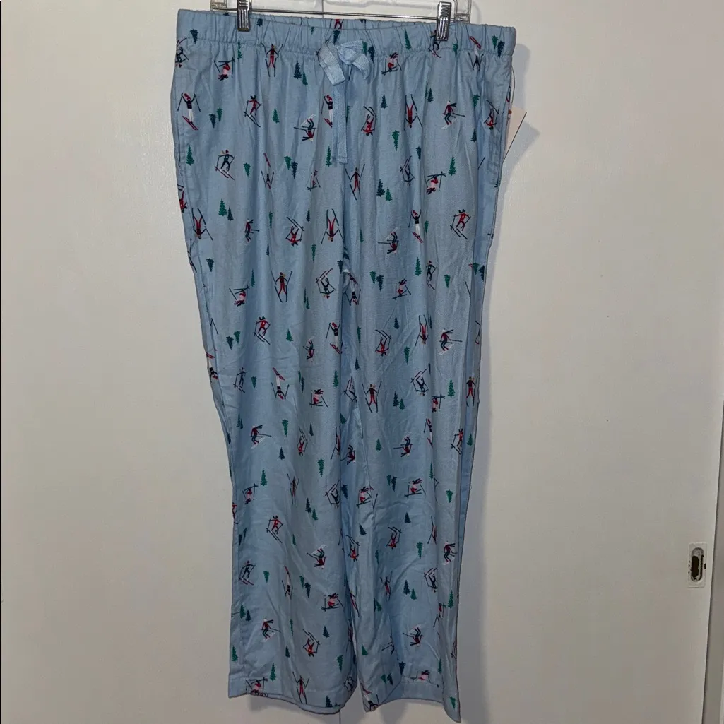 Joyspun Flannel Sleep Pajama Pants Blue Holiday Ski & Tree Print Women’s L 12 - Image 3