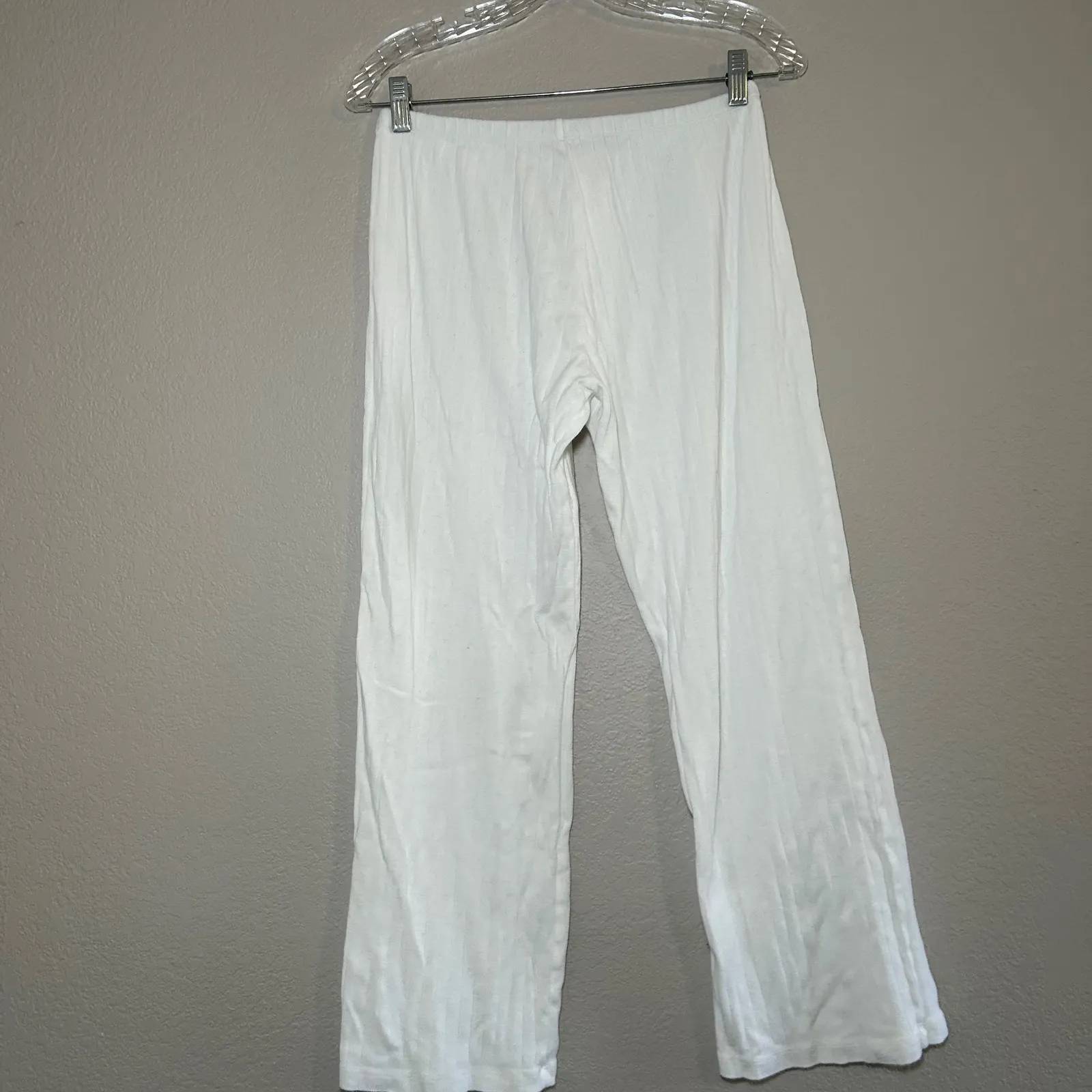 Brandy Melville White Ribbed Eyelet Cotton Lounge Pants Wide Leg boho cottage - Image 5