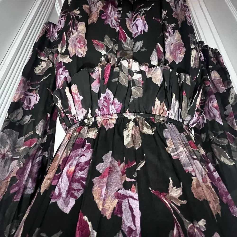 NWT The Kooples BLACK LONG FLORAL PRINT DRESS size 8 women's - Image 13