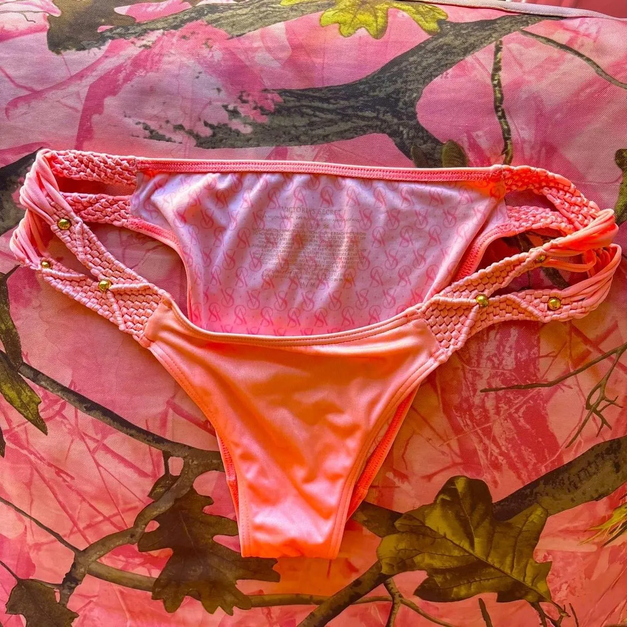 victoria’s secret pink y2k vintage 2000s coral orange pink shimmer beaded braided bikini bottoms - Image 3
