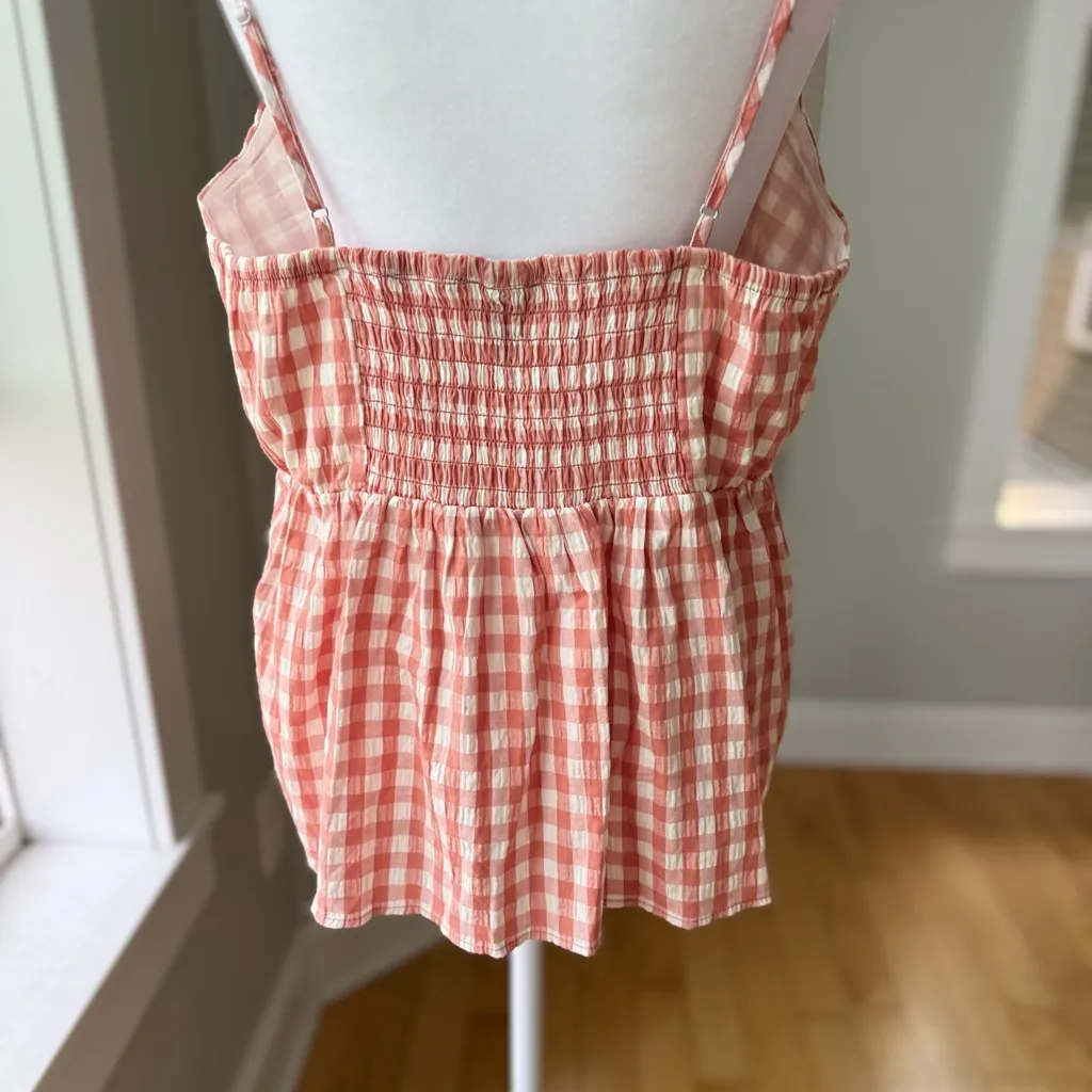 Wild Fable Coral Pink White Gingham Plaid Peplum Cami Tank Top Size XL - Image 5