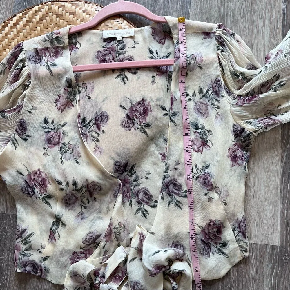 Loveshackfancy 100% silk domino floral print wrap blouse women’s size S‎ - Image 7