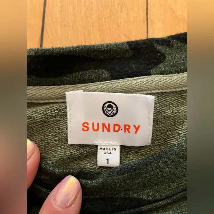 Sundry Anthropologie Neon Sleeve Camo Crewneck - Image 5