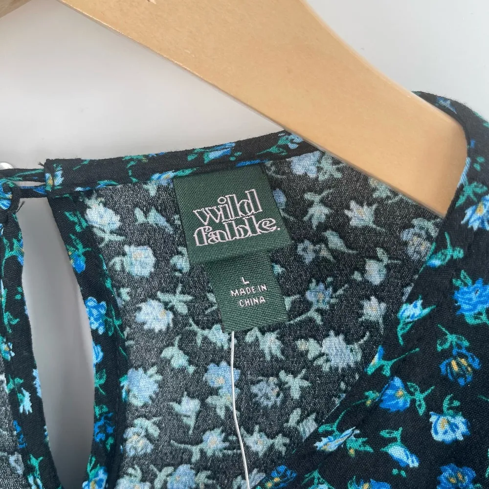 WILD FABLE Blouse Size Large NWT Floral Ruffle Blouson Puffly Long Sleeve Blue - Image 8