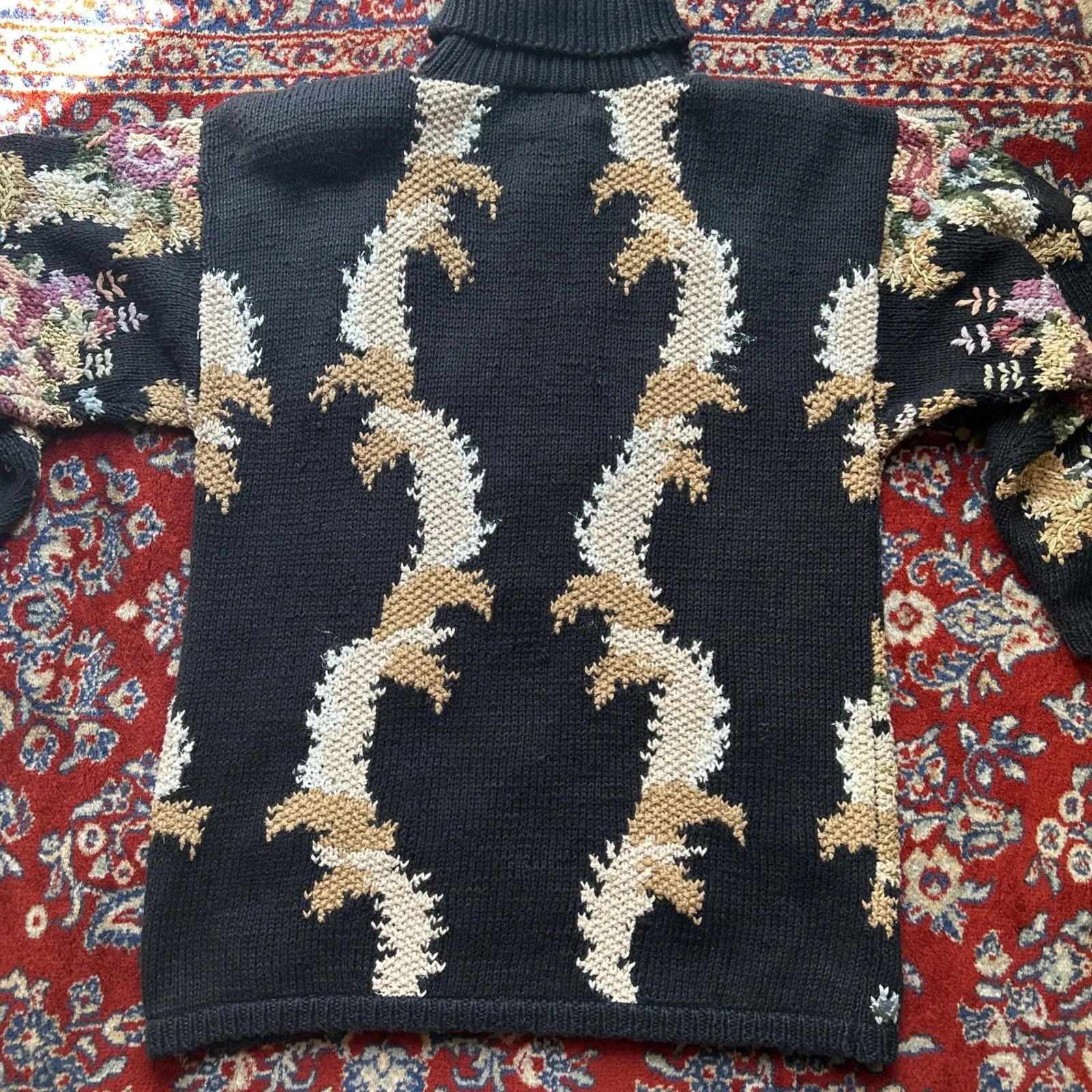 VINTAGE Jennifer Reed Hand Knit Sweater Women's Medium 1990s 3D Floral Motif - Image 6