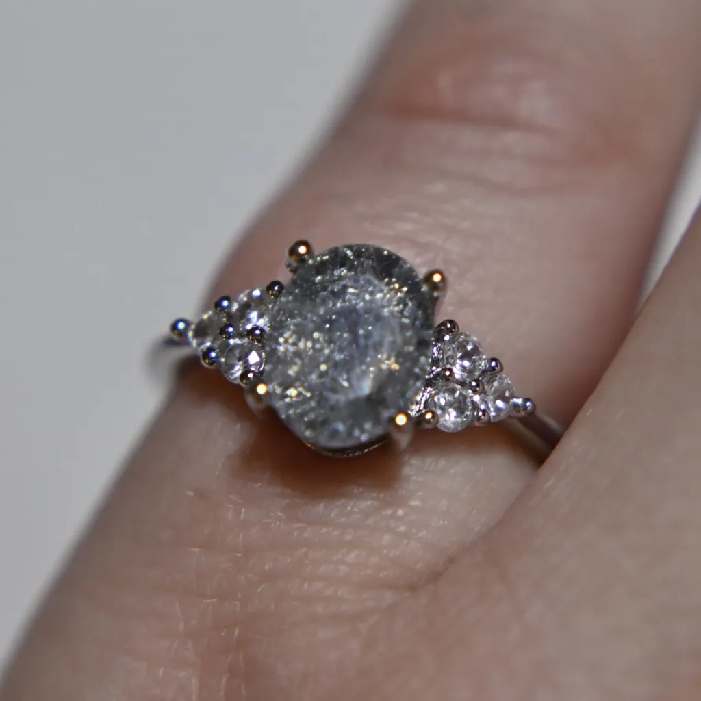 Elegant Silver Ring oval black quartz Size 6 new pretty gift - Image 2