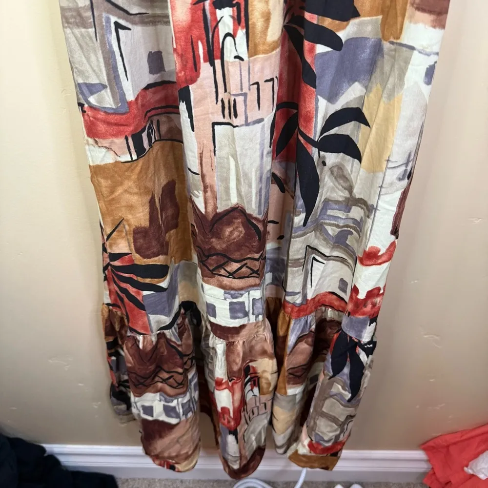 THE HAWAIIAN ORIGINAL Hilo Hattie Floral Print Off Shoulder Tiered Maxi Dress SM Brown - Image 5