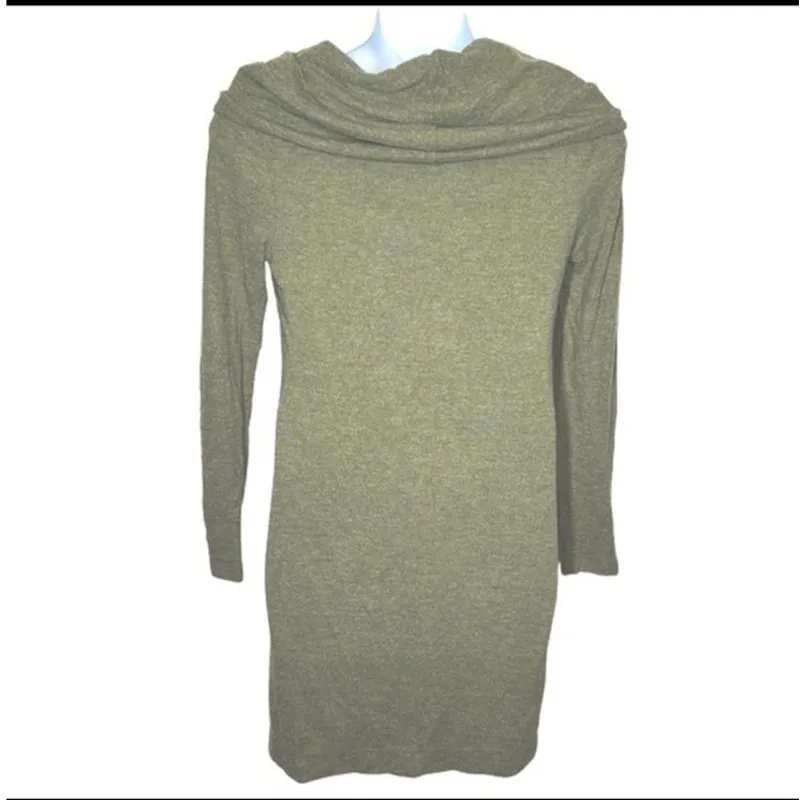 Joan Vass Olive Green Cowl Neck Off-Shoulder Sweater Dress M Midi Shift - Image 4