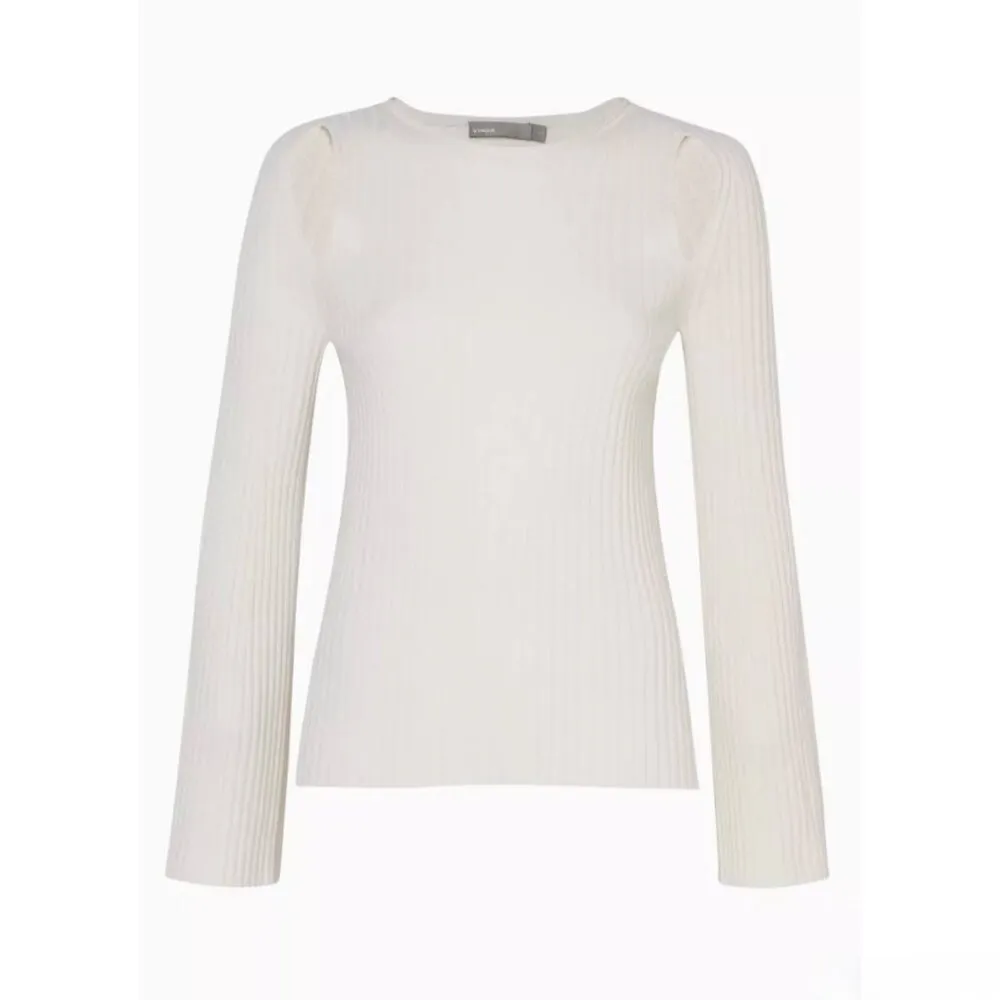 Vince Cashmere Flared Bell Sleeve Ribbed Knit Cutout Sweater in Cream Size XS‎ - Image 11