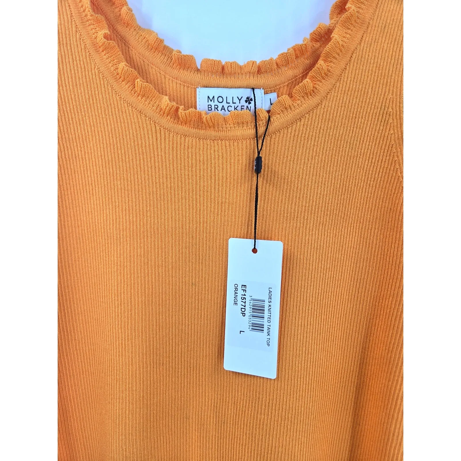 NEW Molly Bracken Ribbed Tank Top with Ruffles in Orange Size Large - Image 6