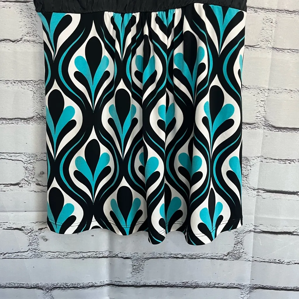 Gibson Blue Black Abstract Print Flowy Sleeveless Blouse Top SZ M USA Made Y2K - Image 4