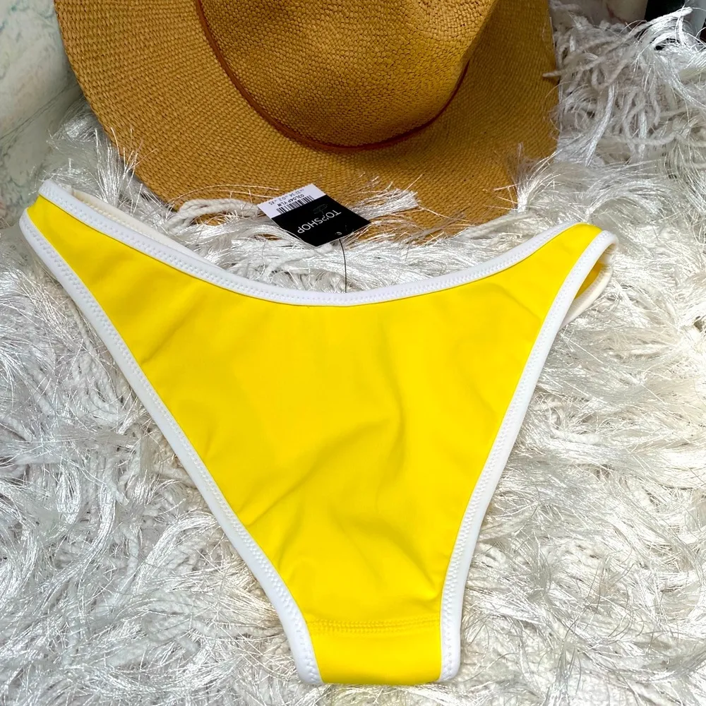 New Women’s Top Shop Yellow White Contrast Trim Crop 2 Piece Bikini Bathing Suit - Image 8