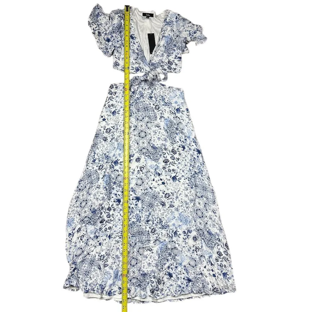 NWT Lulus Women's Stroll the Avenues White Floral Print Tie-Front Maxi Dress S - Image 9