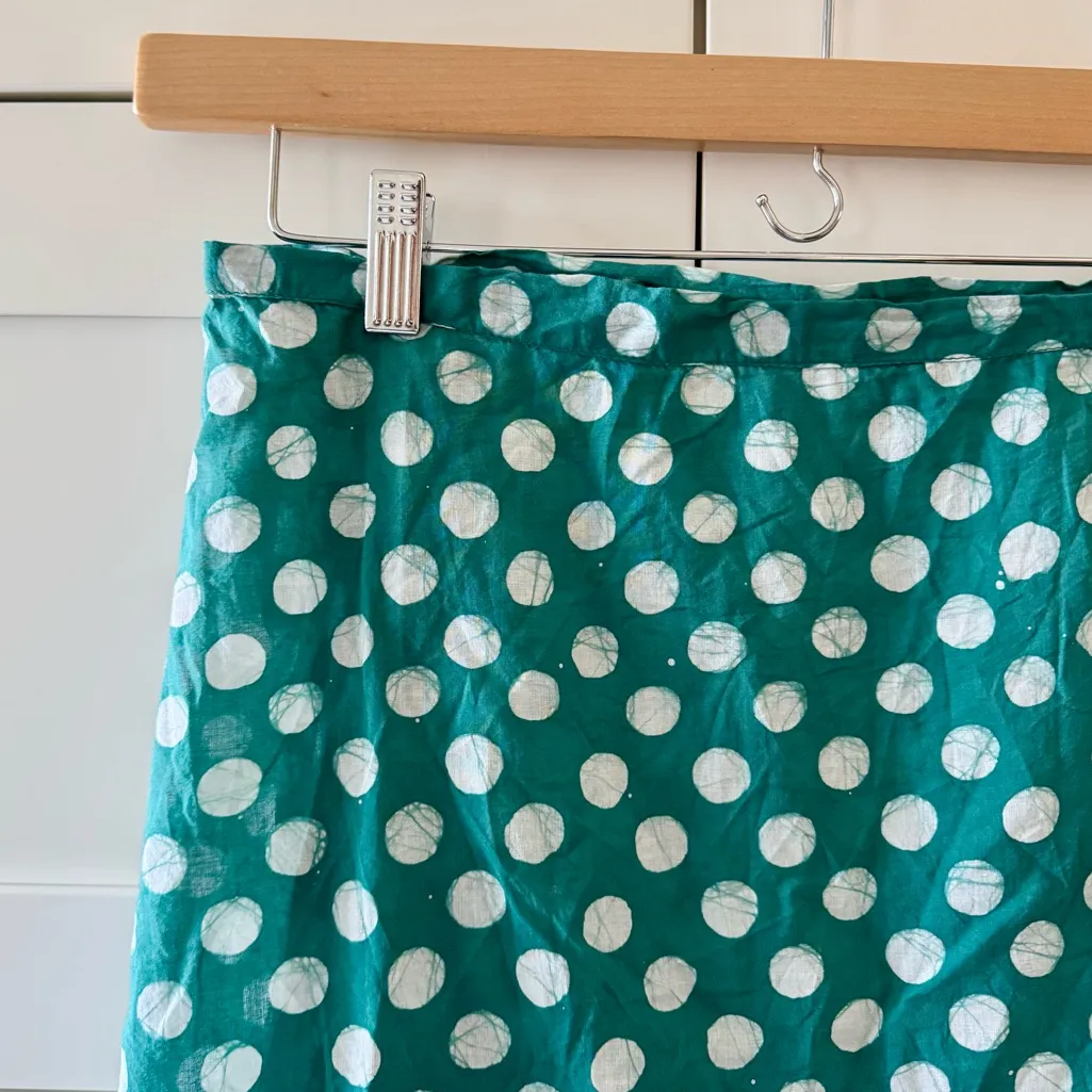 MATTA NYC Kali Ambu Wrap Skirt, Green & White Polka Dot Cotton Ruffle sz. M/L - Image 9