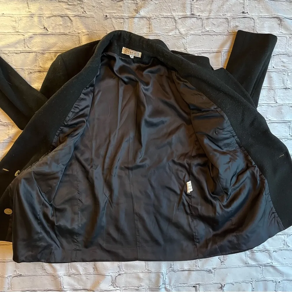 Vintage Made in USA Wool/cashmere blend Blazer Shoulder Pads Medium Double Black - Image 10