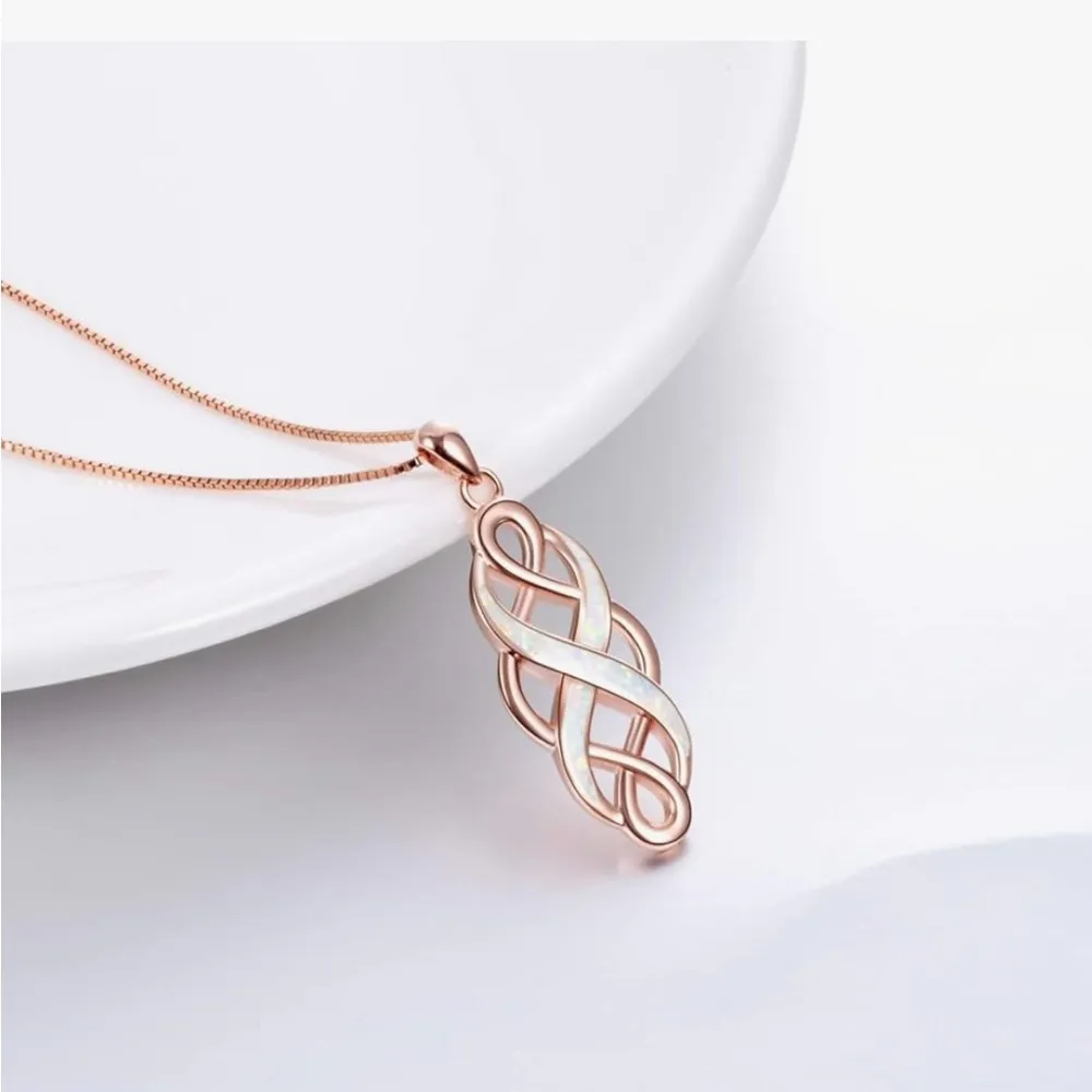 Rose Gold Infinity Celtic Knot Opal Necklace - Image 4