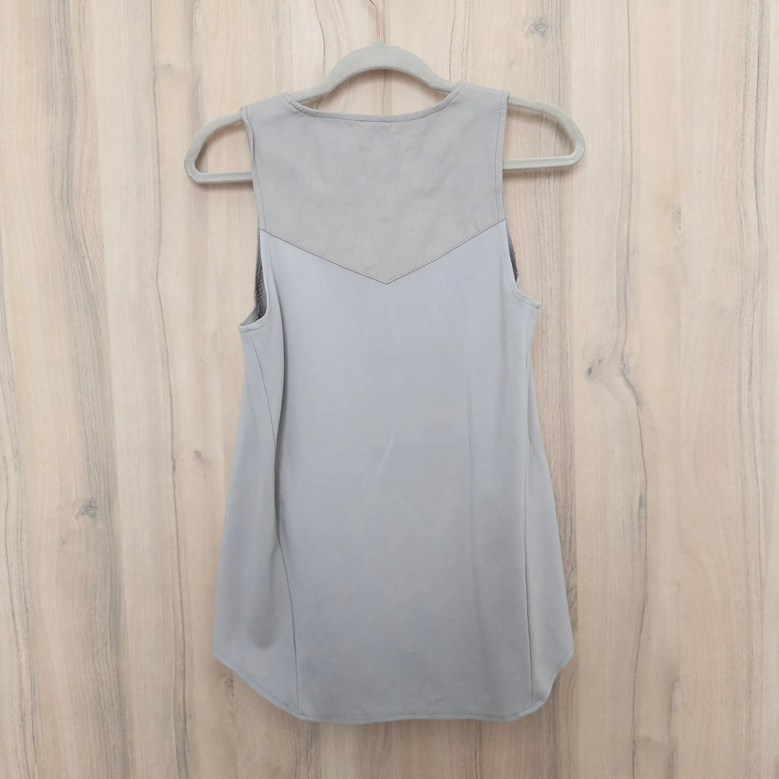 Neiman Marcus Women Leather Top Size L Beige Mesh Zip Minimalist Chic Quiet Luxe - Image 5