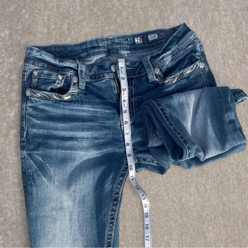 Miss Me Dark Blue Boot Cut Jeans with Silver Embellishments - Image 4