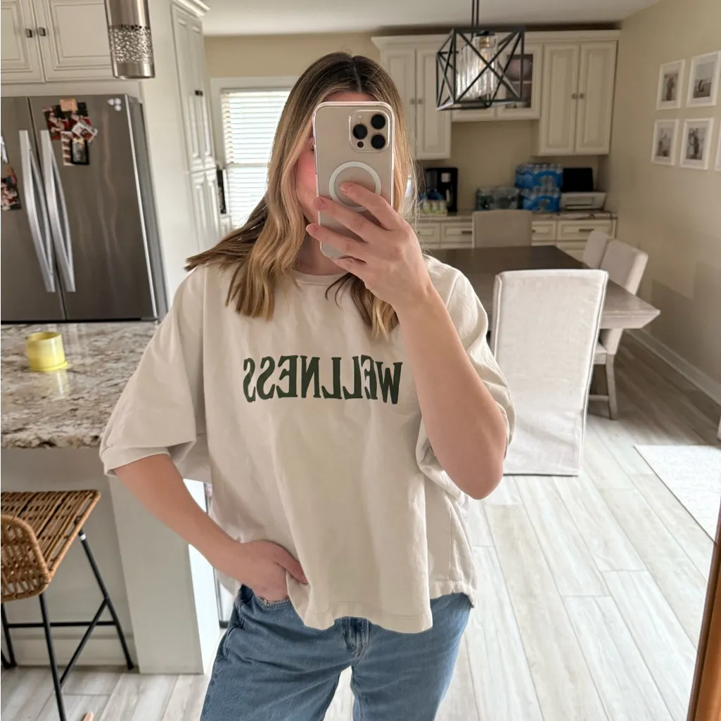 Suburban Riot “Wellness” Oversized Graphic Tee Medium Cream Cotton - Image 2