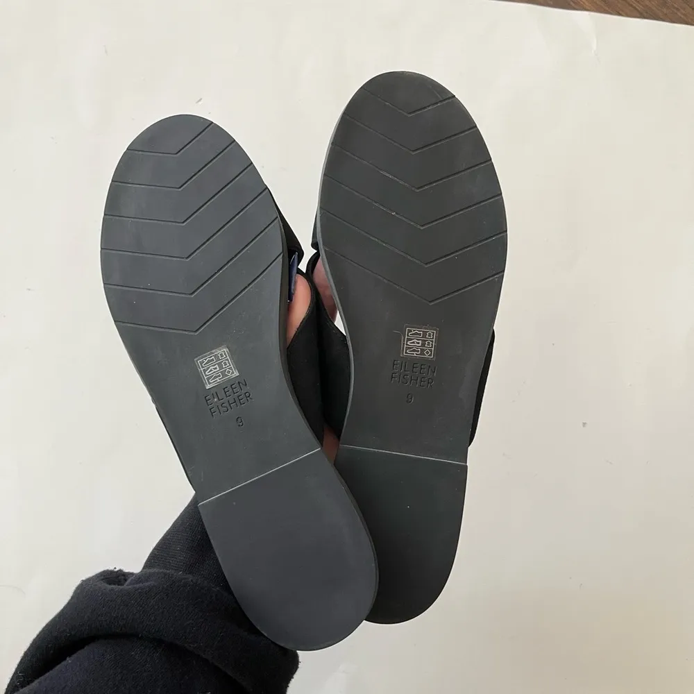 Eileen Fisher Cape Crossover Leather Suede Criss Cross Sandals Black Size 9 - Image 4