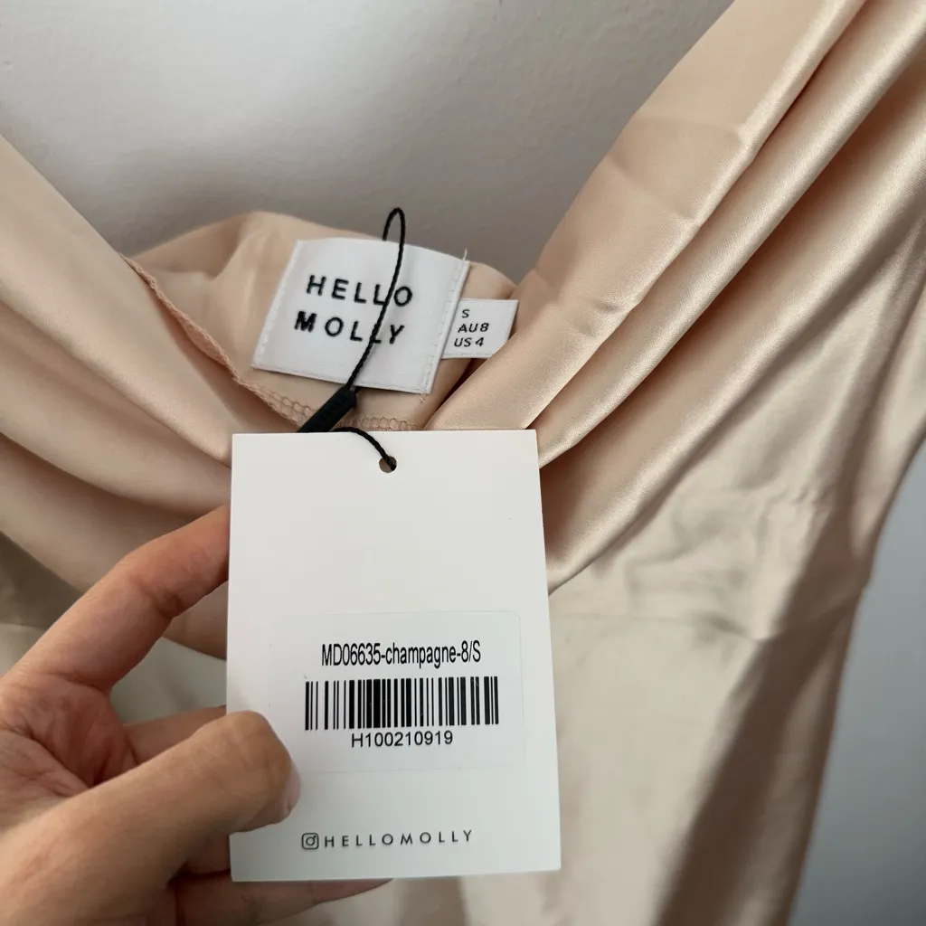 Hello Molly US 4 NEW Lavish Lowv Satin Maxi Dress Champagne NYE Holiday - Image 7