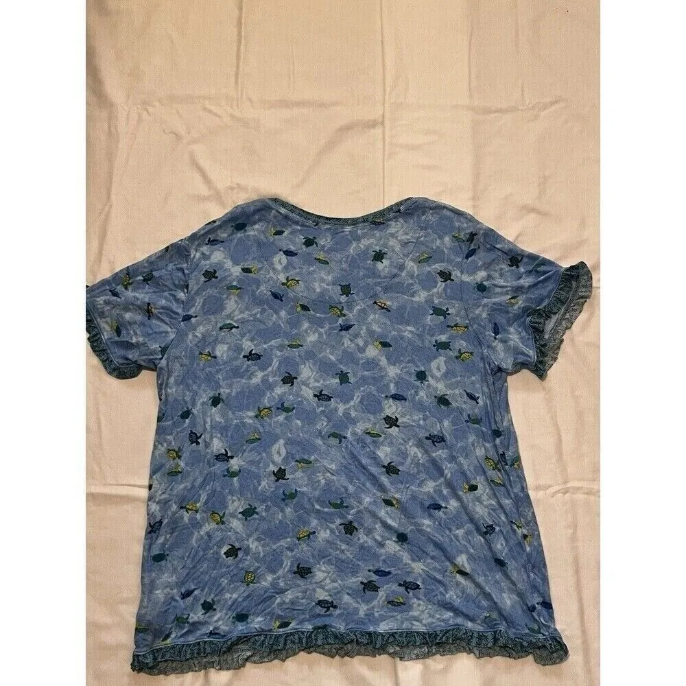 012-007 Sweet Treasures‎ Womens L Sleep Top Blouse Turtles Shirt Tshirt - Image 7
