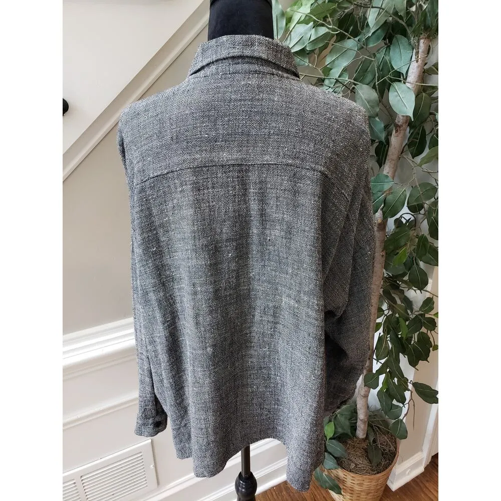 Eileen Fisher Button Down Shirt Women's Large Gray Solid Long Sleeve Collared - Image 4