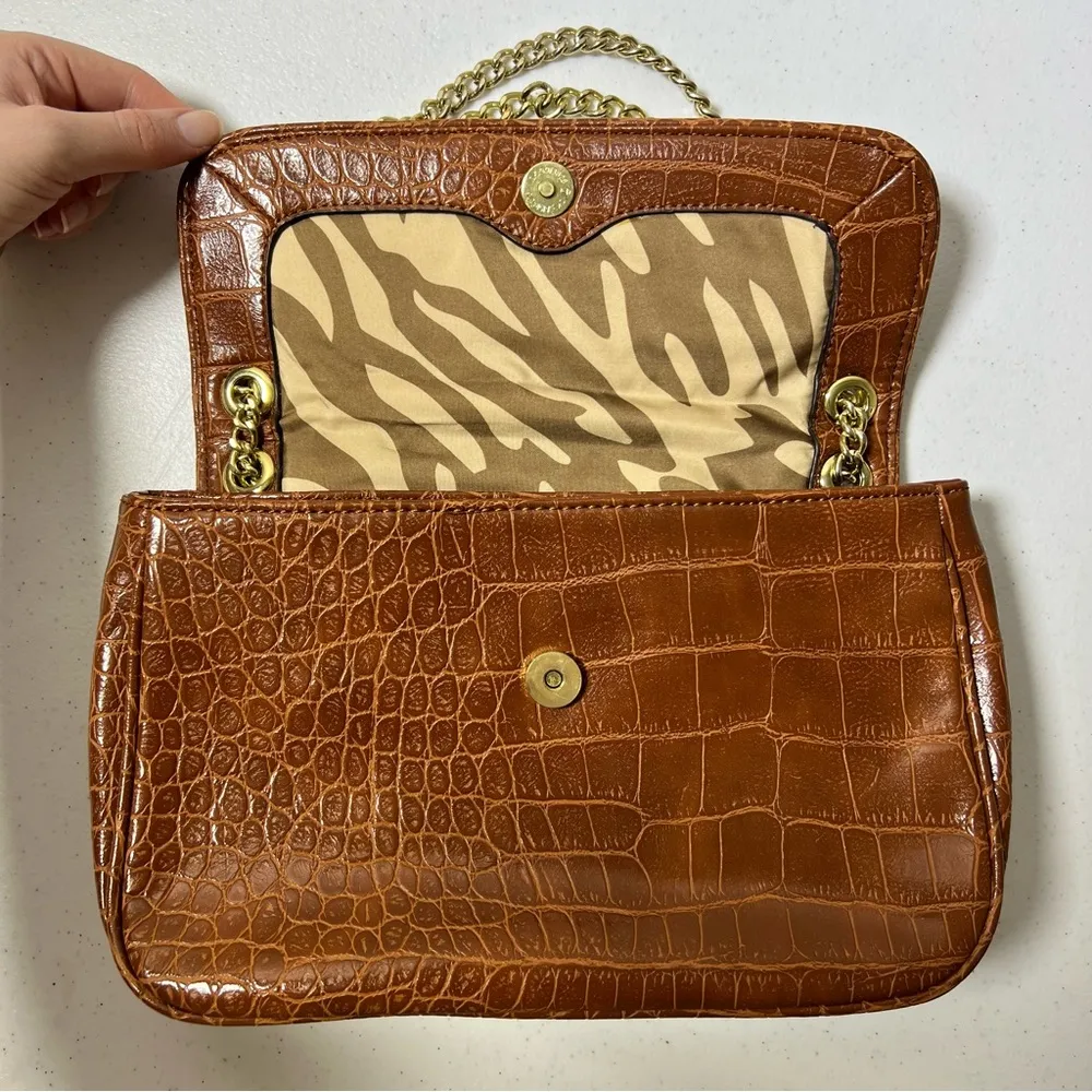 Anne Klein Brown Faux Alligator Handbag with Gold Tone Chain - Image 12