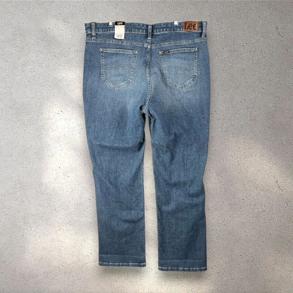 Lee Boyfriend Jeans Womens 18 Blue Mid Rise Relaxed Fit Distressed Denim Y2K NWT - Image 2