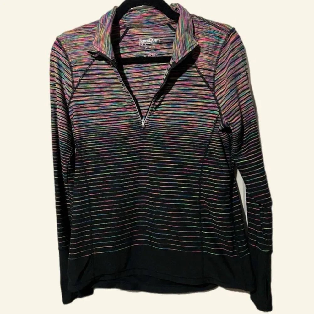 Kirkland Multi Color Rainbow 1/4Zip Up With thumb holes Sweater size medium - Image 2