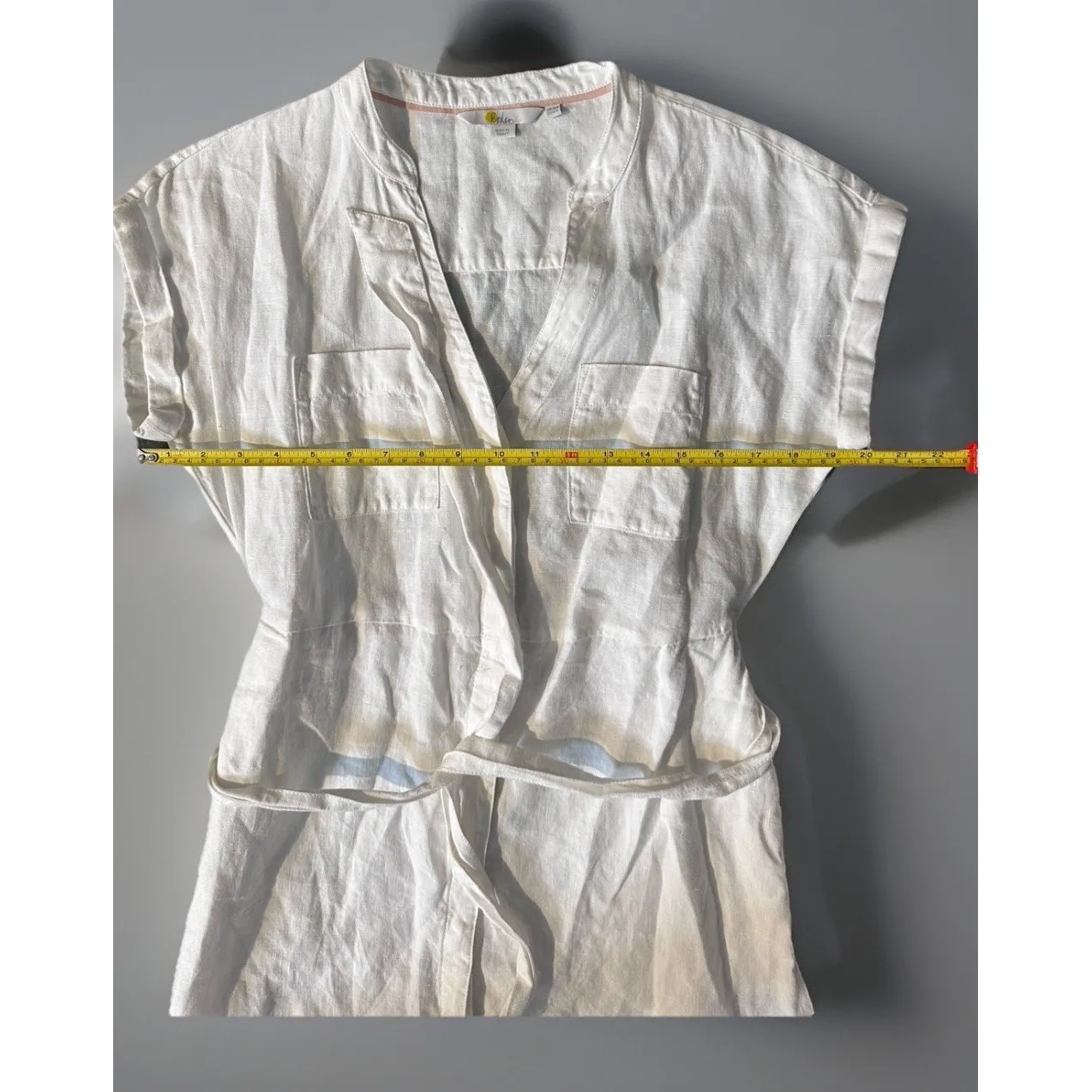 Boden Linen Midi Shirt Dress 6R Button Down Short Sleeve Pockets Tie Waist Size 6 - Image 9