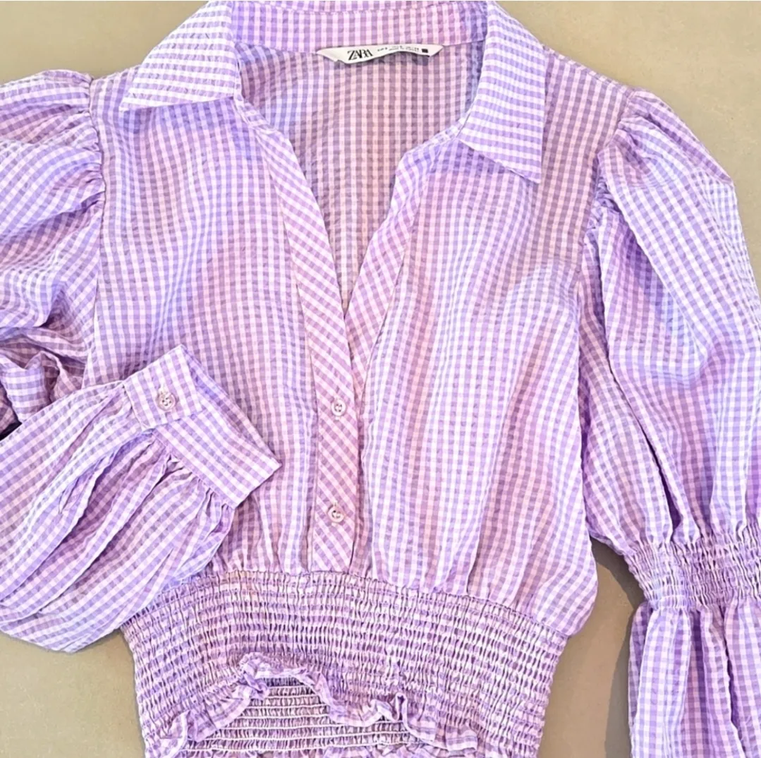 ZARA  Purple Gingham Cropped Women's Top - Image 4