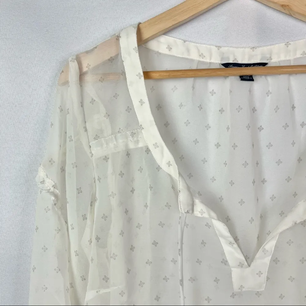 American Eagle AEO White Sheer Boho Long Sleeve Blouse L - Image 32