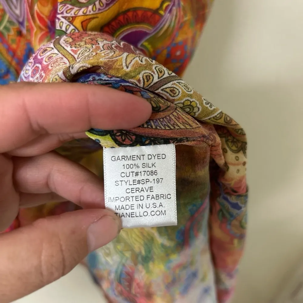 Women’s Tianello Multicolor Paisley kaftan Top 100% silk size‎ medium Red - Image 13