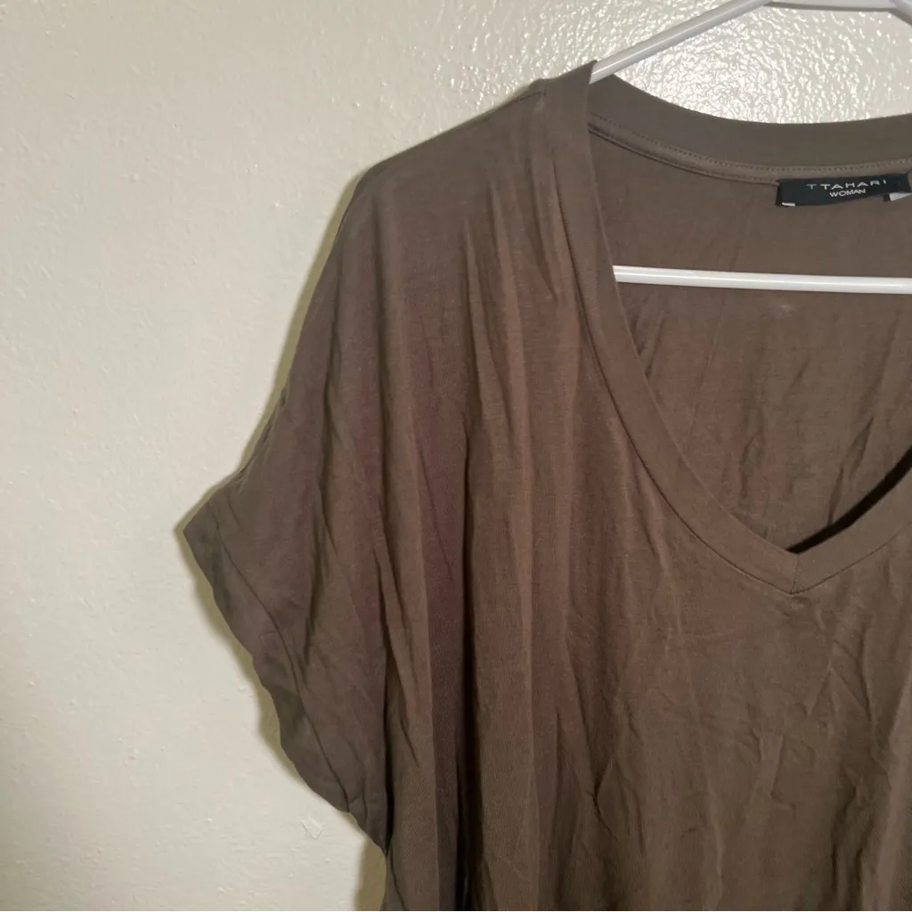T Tahari V-Neck T-Shirt Olive Green Dolman Sleeve - Image 5