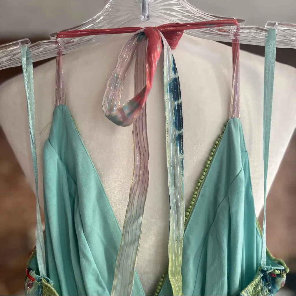 NWT Boston Proper Maxi Dress Halter Tie Dye Metallic Shimmer XS Low V-Neck Boho - Image 12