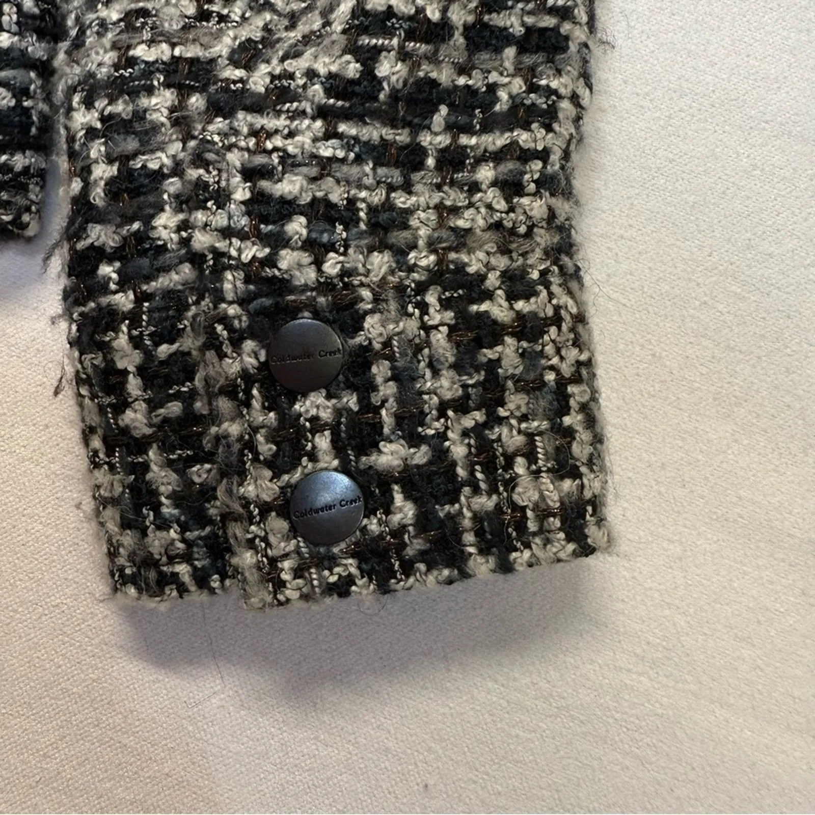 Coldwater Creek Moto Blazer Jacket Black White Wool Mohair Women’s 10 Petite - Image 6