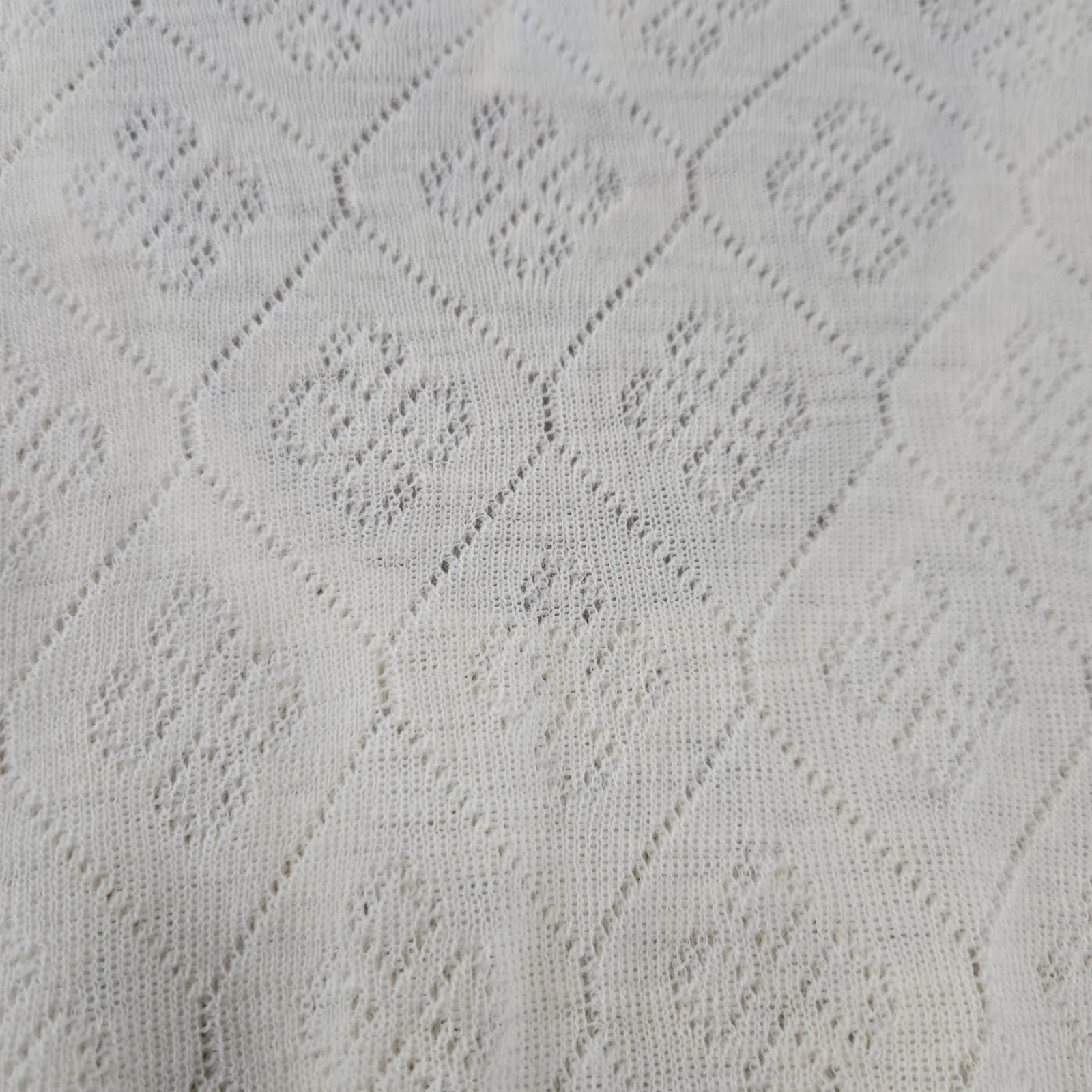 Vintage 70s Knit Vest Top Made in England Diamond Lace Ribbed Waist Size Medium White - Image 7