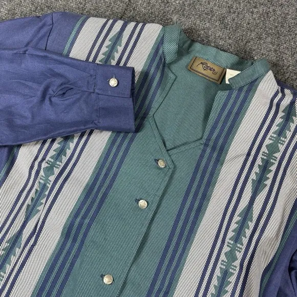 Vintage Roper Shirt Womens Medium Western Metal Button Long Sleeve USA Made Blue - Image 2