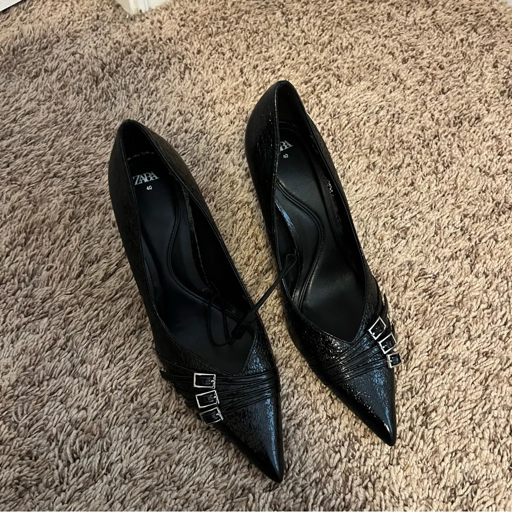 Zara Black Heels With Silver Buckles - Image 2
