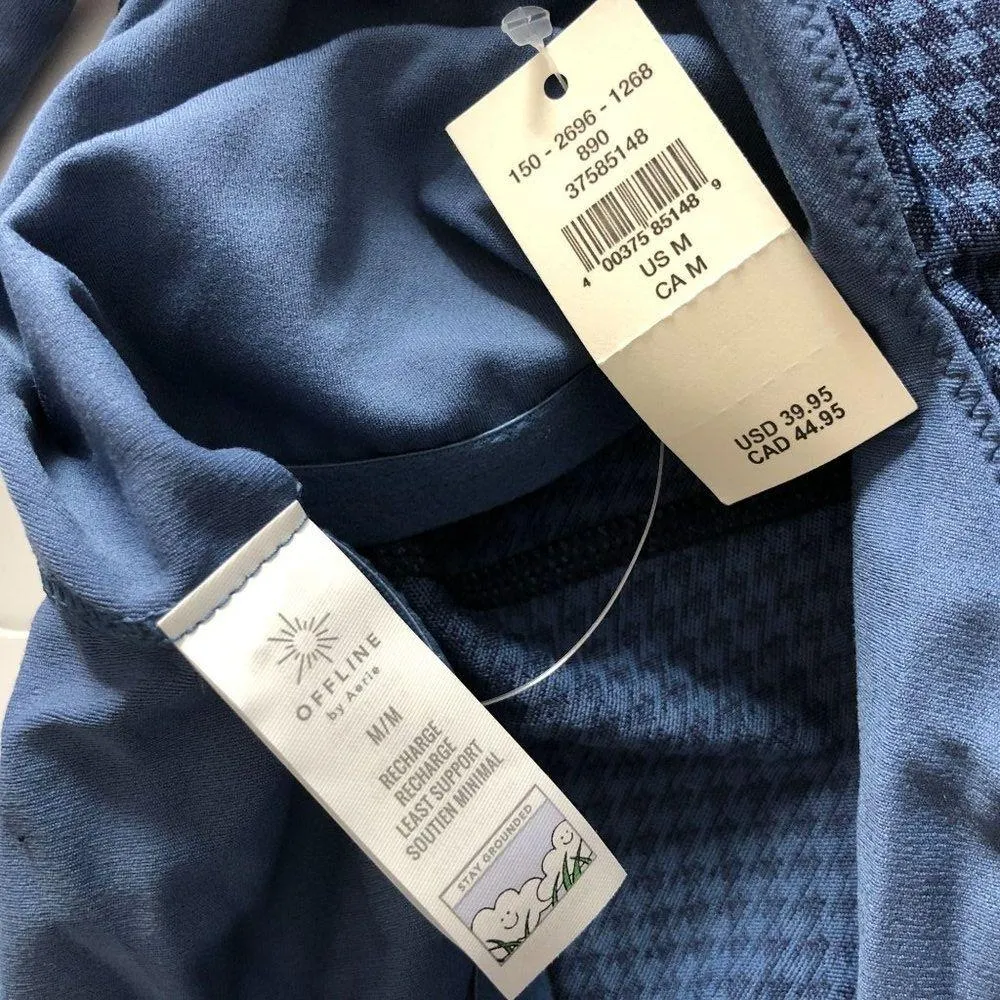 Offline Aerie Crop Top Bralette Recharge Least Support Houndstooth Blue M - Image 4