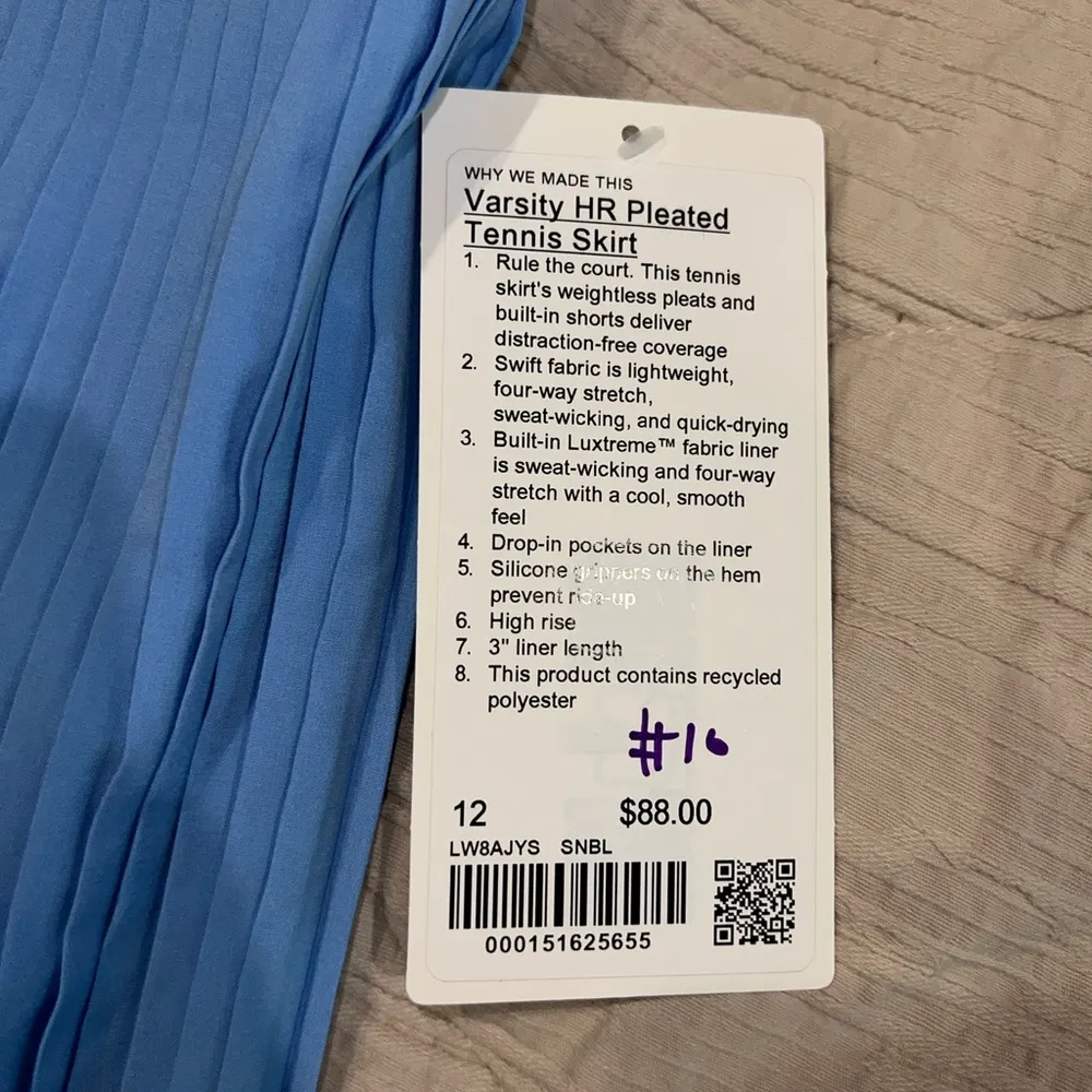 Lululemon Varsity Pleated Tennis Skirt High Rise Size 12 NWT - Image 2