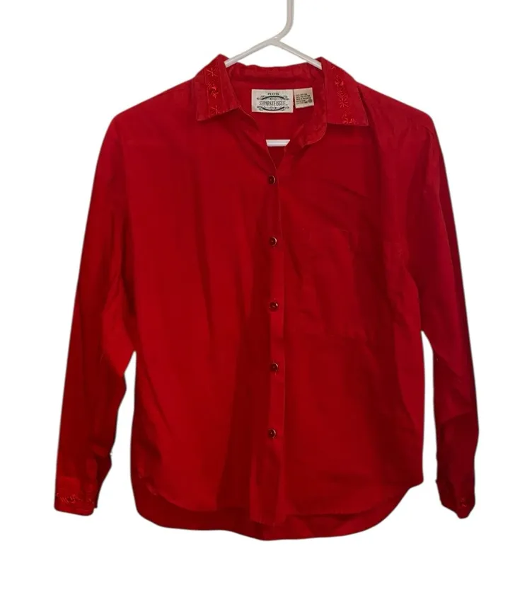 Vintage Separate Issue Christmas Red Embroidered Button Up Shirt valentine Western Size 10 - Image 1