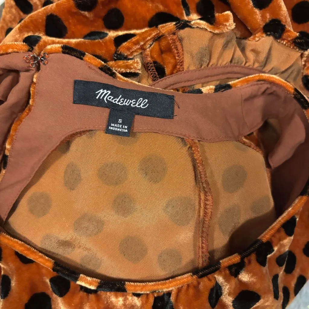 Madewell Velvet Memento Ruffle-Sleeve Top In Leopard Dot Size S - Image 7